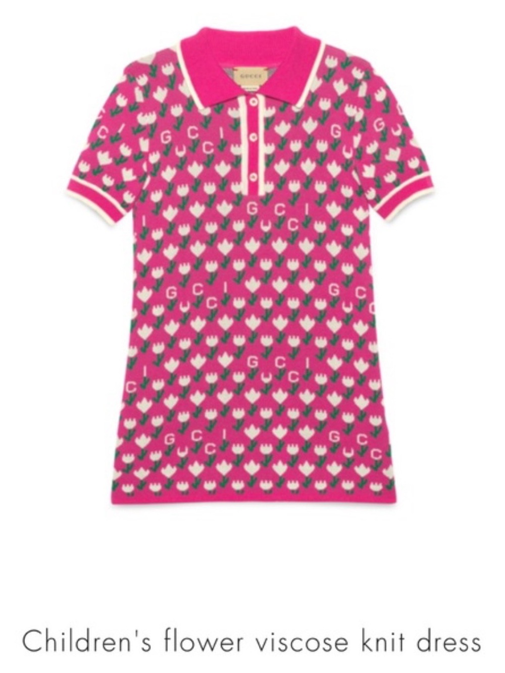Gucci Kids Bright Pink Floral Logo Polo Dress